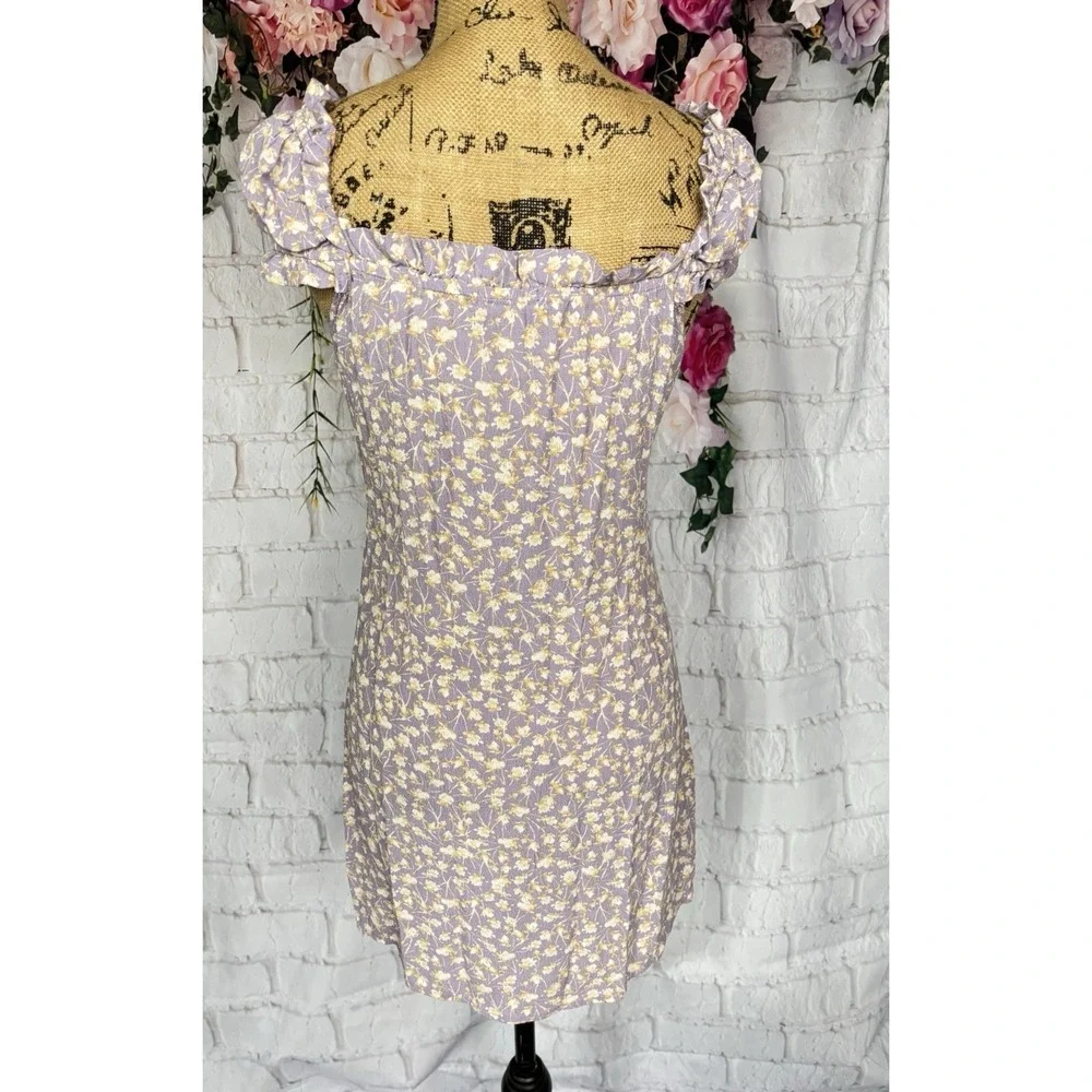 Bello Mae Cottagecore Milkmaid Dress Purple Floral Rayon Prairie Size L - Picture 7 of 12